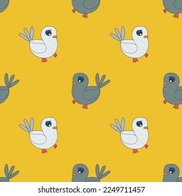 Hand drawn cute pigeons pattern