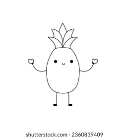 Hand drawn cute pineapple fruit cartoon character spreading love