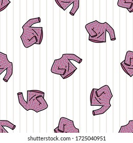 Hand drawn cute pink bed time pajama shirt seamless vector pattern. Adorable sleeping clothes with plaid for peaceful sleep background. Cozy pink and blue pyjama all over print. Relaxation EPS 10. 