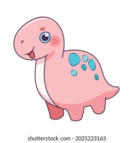 Hand drawn cute pink dinosaur cartoon character. Pink dino on white background. Vector illustration.