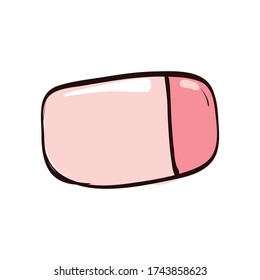 hand drawn cute pink eraser.
