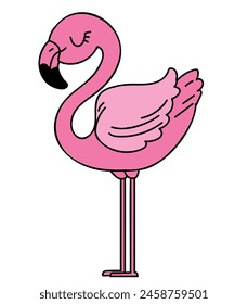 Hand drawn Cute Pink Flamingo.  Childish print design Vector illustration