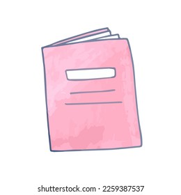 Handgezeichnete, süße rosa Notizbuch-Cover, Aquarell-Doodle-Kunstwerk, isolierte offene Lehrbücher. Vektorgrafik EPS10