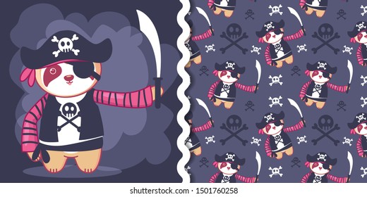 hand drawn cute pirate sloth for kids