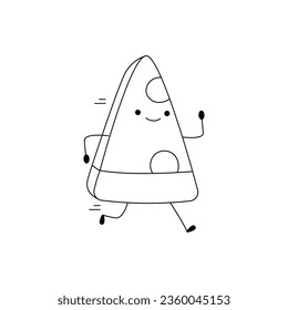 Hand drawn cute pizza slice cartoon character running