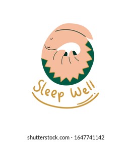hand drawn cute plesiosaurus sleep well. creative nursery designs for kids room, fabric, wrapping, wallpaper, textile, apparel. vector illustration