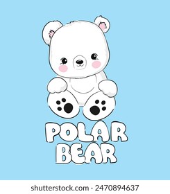 Hand Drawn Cute Polar Bear, Vector Illustration, print design, children print on t-shirt, sketch bear