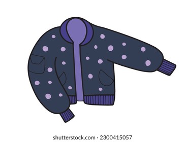 Hand drawn cute polka dot bomber jacket in doodle line design, isolated vector illustration