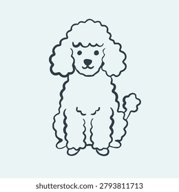 Hand drawn cute poodle doodle illustration in naive line art style. Fluffy elegant dog with playful expression. Perfect for sticker and modern pet design.