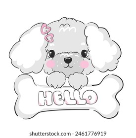 Hand drawn Cute Poodle vector illustration, kids trend print design