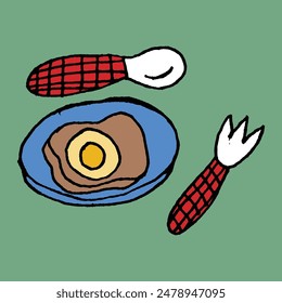 hand drawn cute pop art breakfast illustration