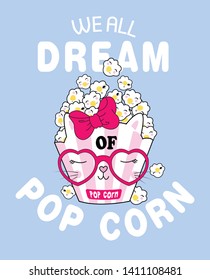 Hand drawn cute popcorn illustration for t shirt printing