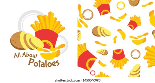 Hand drawn cute potatoes with pattern vector set