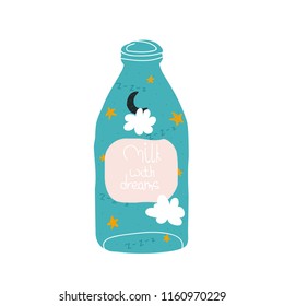 Hand drawn cute print for nursery or baby clothes with quote. Vector illustration.