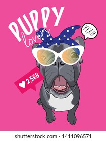 Hand drawn cute pug illustration for t shirt printing