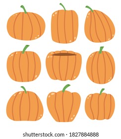 Hand drawn cute pumpkins set. Vector illustrations isolated on white background.
