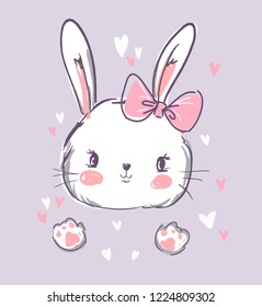 Hand Drawn Cute rabbit with bow
Vector Illustration, Children's Print Design for T-Shirt.