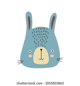 Hand Drawn Cute Rabbit. Cartoon style character isolated on white. hare head