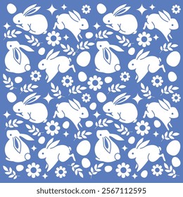 Hand drawn cute rabbit easter pattern vector background