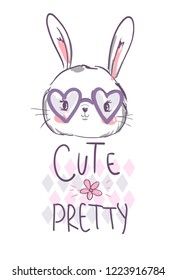 Hand Drawn Cute rabbit with glasses
Vector Illustration, Children's Print Design for T-Shirt