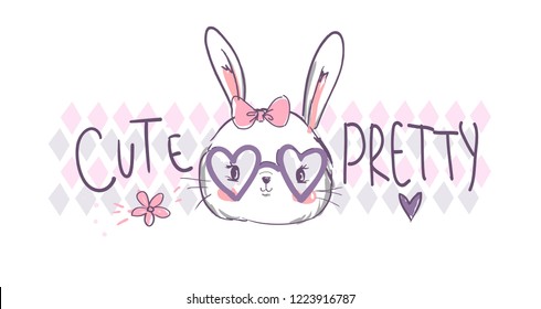 Hand Drawn Cute rabbit with glasses
Vector Illustration, Children's Print Design for T-Shirt