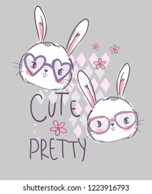 Hand Drawn Cute rabbit with glasses
Vector Illustration, Children's Print Design for T-Shirt