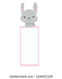 Hand drawn cute rabbit holding a frame. Vector illustration.