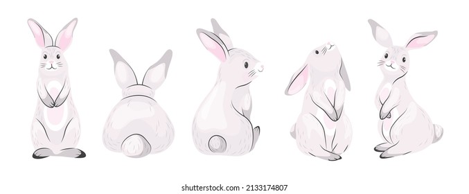 Hand drawn cute rabbit isolated on white background. Rabbit design print. Children's print on a T-shirt.