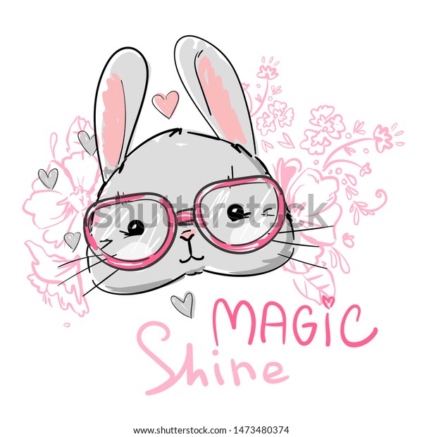 Hand Drawn Cute Rabbit Lettering Magic Stock Vector (Royalty Free ...