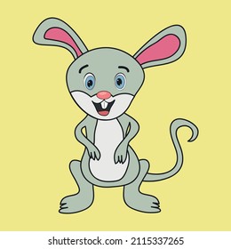hand drawn cute rabbit or mouse cartoon vector illustration concept for kids