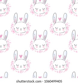 Hand Drawn Cute Rabbit Pattern Seamless