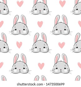 Hand drawn Cute Rabbit Pattern seamless. Vector illustration. Textile for children.