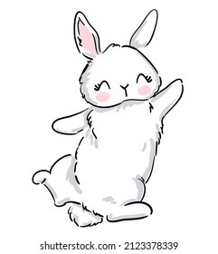 Hand drawn cute rabbit, sketch little bunny vector kids print 