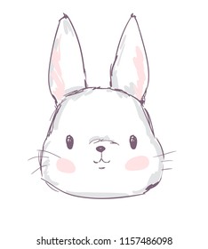 Hand Drawn Cute Rabbit, Vector Illustration. Print Design.  