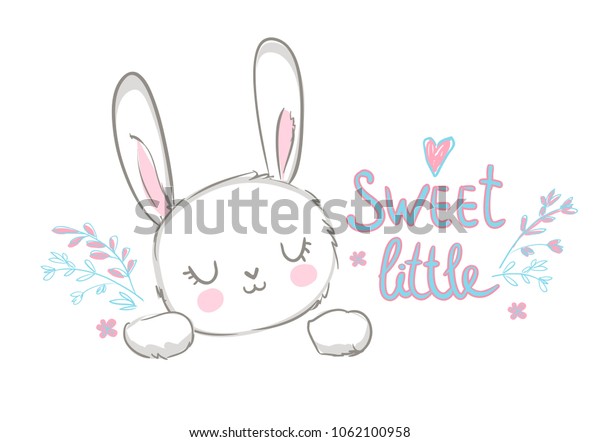 Hand Drawn Cute Rabbit Vector Illustration Stock Vector (Royalty Free ...