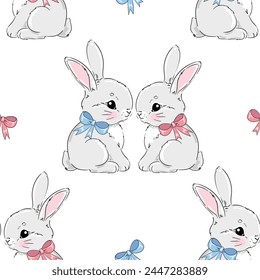 Hand gezeichnet Niedliche Kaninchen Hintergrund Vektorgrafik nahtlose Muster, Bunnys 