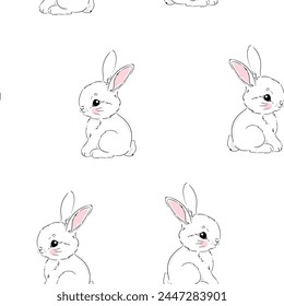 Hand gezeichnet Niedliche Kaninchen Hintergrund Vektorgrafik nahtlose Muster, Bunnys 