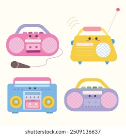 Dibujado a mano lindo elemento de radio en estilo kawaii. Adecuado para ilustración gráfica de diseño plano, carteles, pegatinas, tarjetas, etc