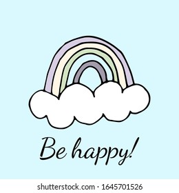 Hand drawn cute rainbow and cloud. Vector illustration.