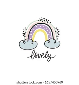 Hand drawn cute rainbow print. Rainbow print for baby textiles, fabrics and baby shower cards.