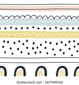 Hand drawn cute rainbow seamless pattern. Rainbow print for baby textiles, fabrics and baby shower cards.