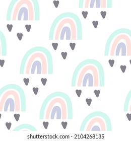 Hand drawn cute rainbow seamless pattern. Rainbow print for baby textiles, fabrics and baby shower cards.