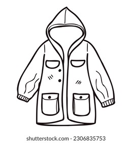 Hand Drawn cute raincoat in doodle style isolated on background