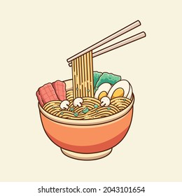 vector de diseño de ilustración de fideo de ramen lindo dibujado a mano