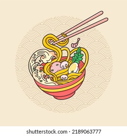 vector de diseño de ilustración de fideo de ramen lindo dibujado a mano