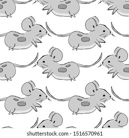 Hand drawn cute rat pattern seamless. Vector illustration. 