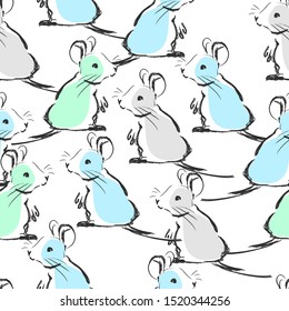 Hand drawn cute rat pattern seamless. Vector illustration. 