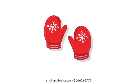 Hand drawn cute red Christmas gloves With Snowflake
