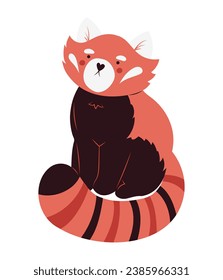 Hand drawn cute red panda sitting, isolated vector illustration