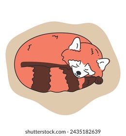 Hand drawn cute red panda is sleeping. Cartoon sleepy red panda character. Vector illustration